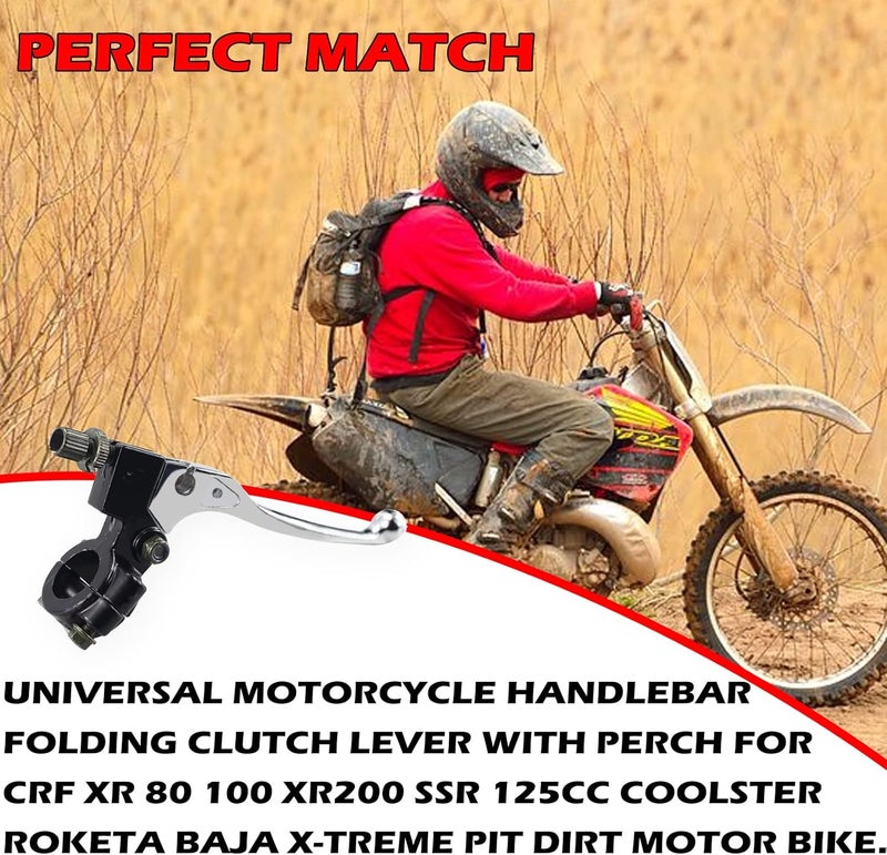 New Olym ذراع فرامل القابض الأيسر 7/8" عالمي قابل للطي لدراجة نارية ل CRF XR 80 100 XR200 SSR 125cc Coolster Roketa Baja Pit Dirt Motor Bike Motocross أجزاء فضية - Image 5